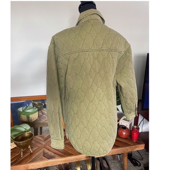 Anthropologie Joie Quilted Utility Barn Shacket Olive Green - Picture 4 of 6